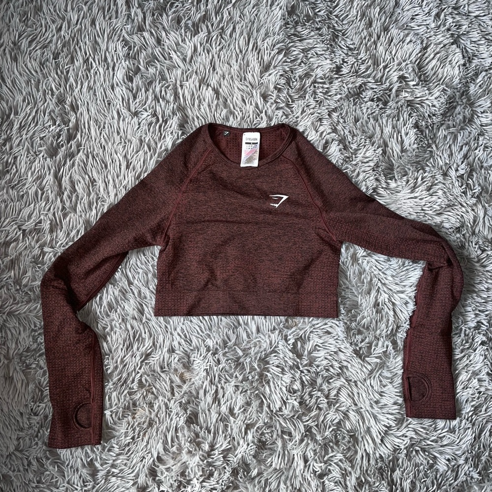 Gymshark Vital Seamless Long Sleeve Crop Top Brown Marl